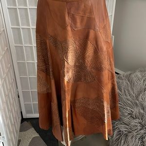 Western Patchwork Leather Maxi Skirt Sz Euro 40